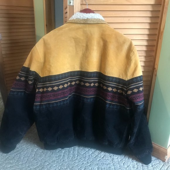 Vintage leather southwest sherpa collar coat - Picture 2 of 5